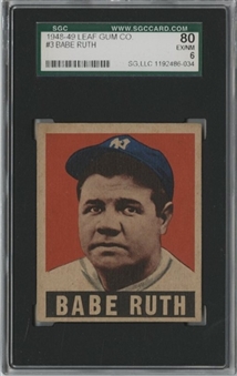 1948-49 Leaf #3 Babe Ruth - SGC 80 EX/NM 6